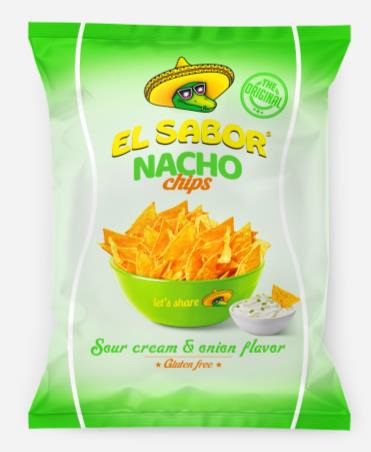 NACHO CHIPS SOUR CREAM&CEBOLLA EL SABOR 18x100g SIN GLUTEN 