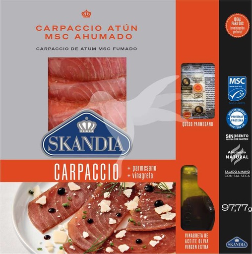 [22.01.25162] CARPACCIO DE ATUN AHUMADO CON QUESO PARMESANO Y VINAGRETA 97,77 g.x6