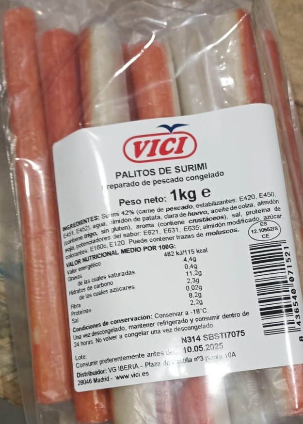 PALITOS CANGREJO EXTRAS SURIMI 42% CONG 1 KILO X 5 UNDS